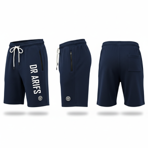 Dr. Arifs graue Freizeit-Bermudashorts für Herren mit Kordelzug und Taschen, Sweatpants-Stil mit Logo-Print vorne - Product Image 4