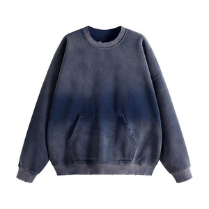 Sudadera Oversize de Cuello Redondo con Forro Polar y Manga Raglán, Teñido Degradado, con Bolsillo, Unisex, Ajuste Regular, Otoño - Product Image 3