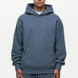 <b>Men's</b> Oversized Hooded Fleece Sweatshirt Solid Color Casual Autumn Wear Regular Fit Pocket Design Knitted Cotton - Product Image 3