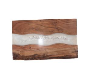 Plateau de service rectangulaire en bois de manguier et résine époxy, antidérapant, de haute qualité, fait main, bleu poli, best-seller - Product Image 2