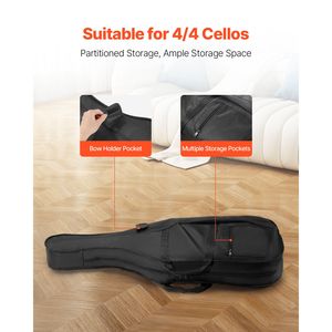 Custodia per Violoncello Full Size - Borsa da Viaggio Impermeabile in Nylon Leggera e Portatile con Manico Rinforzato e Doppie Cinghie a Spalla - Product Image 3