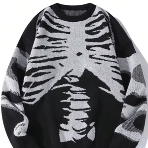 Men's <b>Halloween</b> Skeleton Pullover Sweater Long Knit Acrylic Crew Neck Oversized Casual Autumn <b>Jumper</b> - Product Image 1
