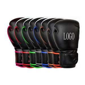 Adult Boxing <b>Gloves</b> Faux Leather Full Finger Velcro Closure Martial Arts Training Gear Black With Color Accents Training <b>Gloves</b> - Product Image 1
