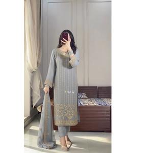 Kurtis de Seda Chinon con Palazzo y Bordado, Novedad en Ventas, con Latakan Elegante para Mujer, Uso Diario o de Oficina - Product Image 1