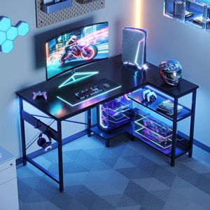 L Shaped Computer <b>Desk</b> 40 Inch with <b>Storage</b> Shelves CPU Stand Headphone Hook Small Corner Gaming <b>Desk</b> for PC Black - Product Image 1