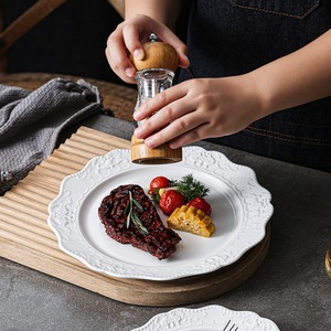 White ceramic Plates with Embossed decorative floral Pattern glossy Underglazed Durable Eco-Friendly BPA Free Oven <b>Microwave</b> - Product Image 2