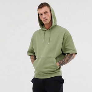 Sudadera con capucha personalizada con cremallera y manga corta, de color liso, para pedidos al por mayor, con estampado y bordado, de algodón y felpa, fabricante de ropa urbana - Product Image 4
