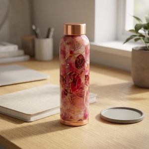 Bouteille d'eau isotherme en cuivre imprimé de qualité supérieure, motif floral, réutilisable, pour le bureau, la salle de sport, la décoration de la maison - Product Image 4