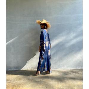 Robe kaftan bleu tie-dye de luxe pour femmes, ample, style plage, tenue bohème, maxi kaftan - Product Image 6