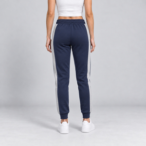Pantalones Deportivos Azul Marino para Mujer, con Paneles Laterales Grises en Contraste, Bolsillos con Cremallera, Cintura con Cordón Ajustable, para Entrenamiento, Venta al Por Mayor - Product Image 2