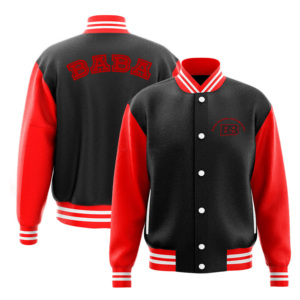 Baba <b>Black</b> <b>Red</b> <b>Varsity</b> <b>Jacket</b> Men's Preppy Style Embroidered Letter Logo Stand Collar Regular Fit Winter Wear Quick Dry - Product Image 1