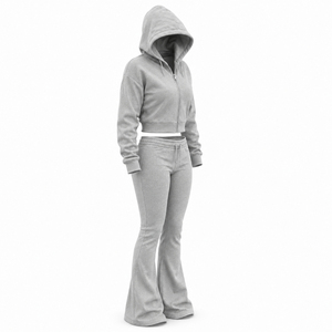 Factory Price Unisex Flare <b>Tracksuit</b> Trendy <b>Y2K</b> Cropped Zip Hoodie Flare Leg Pants Set Eco-Friendly 100% Cotton Wholesale - Product Image 4