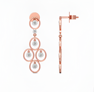Boucles d'oreilles pendantes en or rose 18 carats avec diamants de laboratoire multi-cercles, style chandelier, sertis clos, diamants CVD - Product Image 2