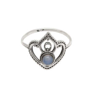 Solid 925 Sterling Silver <b>Ring</b> In <b>Boho</b> Style Round Cut Chalcedony Handmade Mandala Design Fine Quality Bohemian Jewelry For Her - Product Image 1