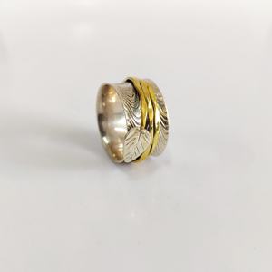 India 925 Sterling Silver Two-Toned <b>Spinner</b> <b>Ring</b> Leafy Design Wedding Party Unisex Attractive Wholesale Deal Now! - Product Image 4