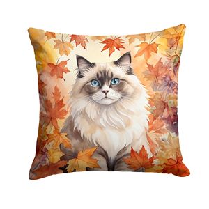 Ragdoll Cat in Fall Leaves Oreiller décoratif 18H x 18W Lavable en machine pour l'intérieur et l'extérieur pour canapé, lit ou patio - Product Image 1