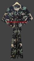 Magnifique robe kimono pour femme 100% coton, écologique, respirante, imprimé animal tropical, robe de détente sur le thème de la jungle, noir minuit