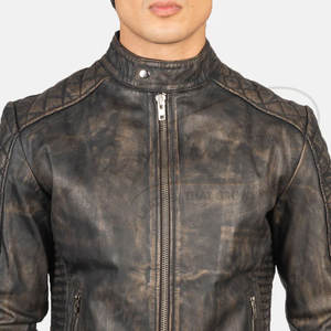 Veste de motard en cuir gris vieilli de qualité supérieure pour homme, veste moto vintage matelassée aux épaules, coupe ajustée, manteau en cuir véritable - Product Image 1