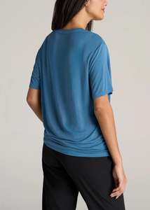 Camiseta Corta Azul para Mujer, con Detalle de Bolsillo, Suave, Transpirable, Ecológica, Informal, para Primavera, Personalizable - Product Image 5