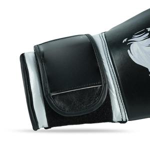Black and <b>Silver</b> Leather Boxing <b>Gloves</b> Laced-up Training Gear for Adults Breathable Design - Product Image 5