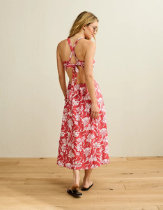 Vestido Midi de Verano Casual para Mujer, Diseño Floral Rojo Pintado a Mano, Sin Tirantes, Corte Sirena, 100% Algodón Antiarrugas, Venta al Por Mayor - Product Image 2