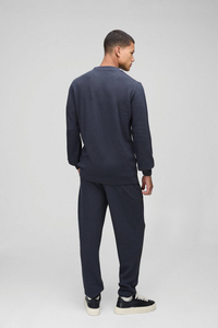 Men's Navy Blue Cotton <b>Tracksuit</b> Crew Neck Sweatshirt Jogger Pants Set Casual Autumn Wear Solid Color Full Sleeve Regular Fit - Product Image 4