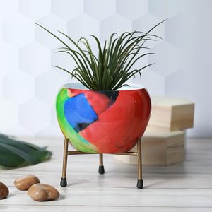 <b>Decorative</b> Metal Planter Pot with Stand Pink Floral Printed <b>Flower</b> Pot for Indoor <b>Plants</b> Home Garden Living Room Office Tabletop - Product Image 4