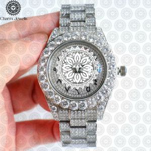 Charm_Jewells Montre tonneau de luxe pour femme, incrustée de diamants en or, 36 mm, analogique, à quartz, avec fermoir pliant - Product Image 3