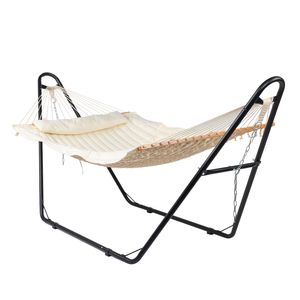 Hamac double avec support, hamac en coton robuste et réglable pour patio, cour, jardin - Product Image 3