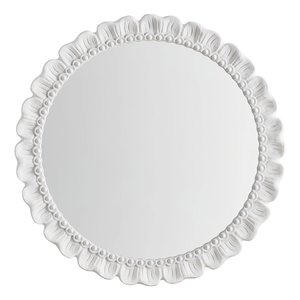 Décoration murale en bois sculpté artisanal, miroir avec cadre décoratif floral blanc en MDF, décoration de salon - Product Image 2