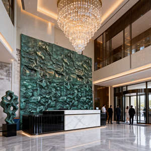 Panel de Pared de FRP Verde Esmeralda Personalizado, Revestimiento de Piedra Artificial 3D Texturizado, Resistente al Fuego y al Agua, para Cubiertas de Mesa de Hotel - Product Image 5