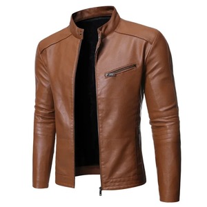 Men's <b>Slim</b> <b>Fit</b> PU Leather <b>Jacket</b> Stand Collar Zipper Closure Moto Biker Style Autumn Wear - Product Image 4