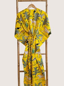 Bata Larga con Estampado Animal para Mujer, Cuello Redondo, Cierre con Cordón, Transpirable, Informal, para Verano, Tejido de Tela - Product Image 2