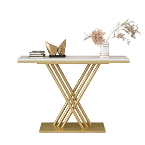 Luxury X Shaped Console <b>Table</b> Gold Metal Frame Faux Marble Entryway <b>Table</b> Modern Hallway Corridor <b>Sofa</b> Side Decorative Display - Product Image 1