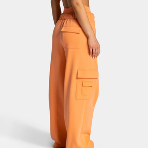 Top Quality Women's Orange High Waist <b>Cargo</b> <b>Pants</b> Loose Fit Full Length Knitted Cotton Multi Pocket Casual Streetwear Wholesale - Product Image 3