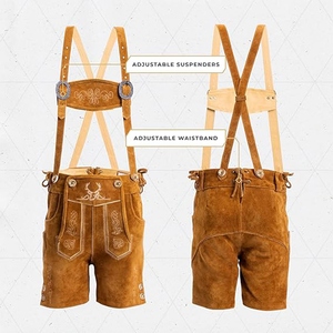 Vintage Style Womens Lederhosen Genuine Leather Traditional Shorts with Antique Finish and Adjustable Matching <b>Suspenders</b> - Product Image 4