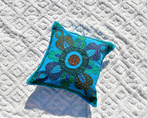 Modern Cotton Multi-Color Embroidery vibrant <b>turquoise</b> <b>cushion</b> <b>Cover</b> With Mandala Pattern work for Home Living Room Decor - Product Image 3