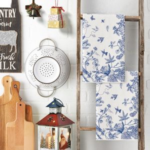 Cotton Eco-Friendly <b>Blue</b> Floral Print <b>Tea</b> <b>Towel</b> Set of 2 - Product Image 4