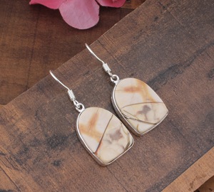 Boucles d'oreilles en jaspe naturel, plaquées argent sterling 925, pierre de guérison, pendantes, faites à la main, bijoux de luxe terreux, vente en gros pour mariage - Product Image 4