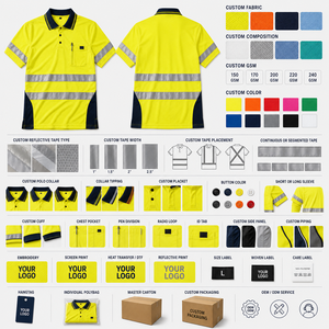 เสื้อโปโลผ้าฝ้ายสะท้อนแสงสีเหลืองสะท้อนแสง ระบายอากาศ กันลม กันน้ำ ไซส์ใหญ่ แต่งขอบสีกรมท่า มีกระเป๋าเสื้อ สำหรับชุดทำงาน - Product Image 5