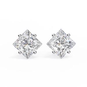 Pendientes de Diamante Moissanite Corte Princesa, Plata de Ley 925, Hermosos Pendientes de Botón, Regalo de Boda - Product Image 5