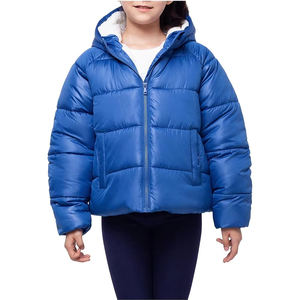 Chaqueta acolchada azul con capucha para niños, cortavientos de invierno, gruesa, de poliéster, informal, corta, con cierre de cremallera - Product Image 2
