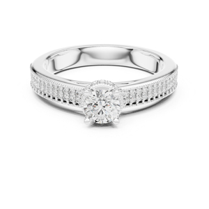 แหวนแต่งงานเพชรทรงกลมเพาะเลี้ยงในห้องปฏิบัติการ ทองคำ 14K สีเหลือง สำหรับผู้หญิง |   เพชรที่เพิ่งเพาะเลี้ยง - Product Image 2