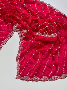 Soft Fandy Satin Silk Fabric with Heavy Sequence Beads Embroidery and Running Heavy Beads Work <b>Blouse</b> - Product Image 3