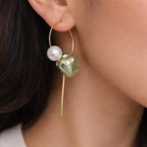 Pendientes de Aleación Francesa de Estilo Antiguo con Diseño Geométrico Vintage 2025, con Piedra Natural de Corte Esmeralda y Baño de Oro de 24K - Product Image 1