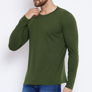 เสื้อยืดคอกลมแขนยาวสีเขียวมะกอกสำหรับผู้ชาย ผ้าถัก สีพื้น สวมใส่สบายๆ - Product Image 2