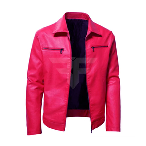 Fashion Men's Motorcycle <b>Jacket</b> Casual <b>Long</b> Sleeve <b>Leather</b> Breathable Plain Dyed Canvas Streetwear Style Slim Fit - Product Image 1