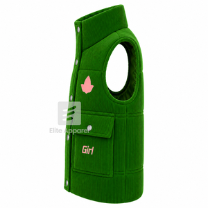 Chaleco acolchado personalizado de la hermandad Alpha Kappa Alpha con logo bordado en la parte delantera, color verde y rosa, sin mangas, para mujer. - Product Image 4