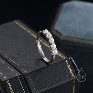 Anillo Infinito de Perlas de Agua Dulce Auténticas en Plata de Ley, Anillo de Perlas con Botón, Anillo de Eternidad de Perlas Reales, Talla Ajustable - Product Image 3