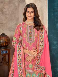 Conjunto de Salwar Kameez de Muselina de 3 Piezas Listo para Usar, Anarkali Kurta Pant, Vestido Largo Tradicional Diwali con Estampados Florales Vibrantes de Poliéster - Product Image 6